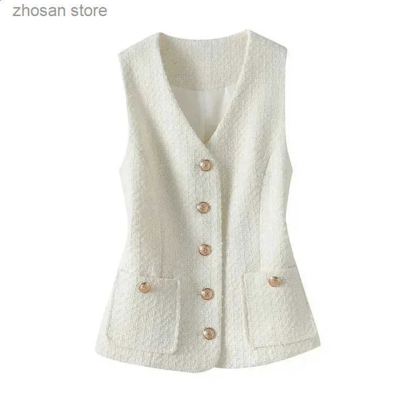 Vest Jacket Womens Spring Autumn Elegant Fashion Short Slveless Slim Comfortable Twd Waistcoat Female Coat Tops 240810 S250819