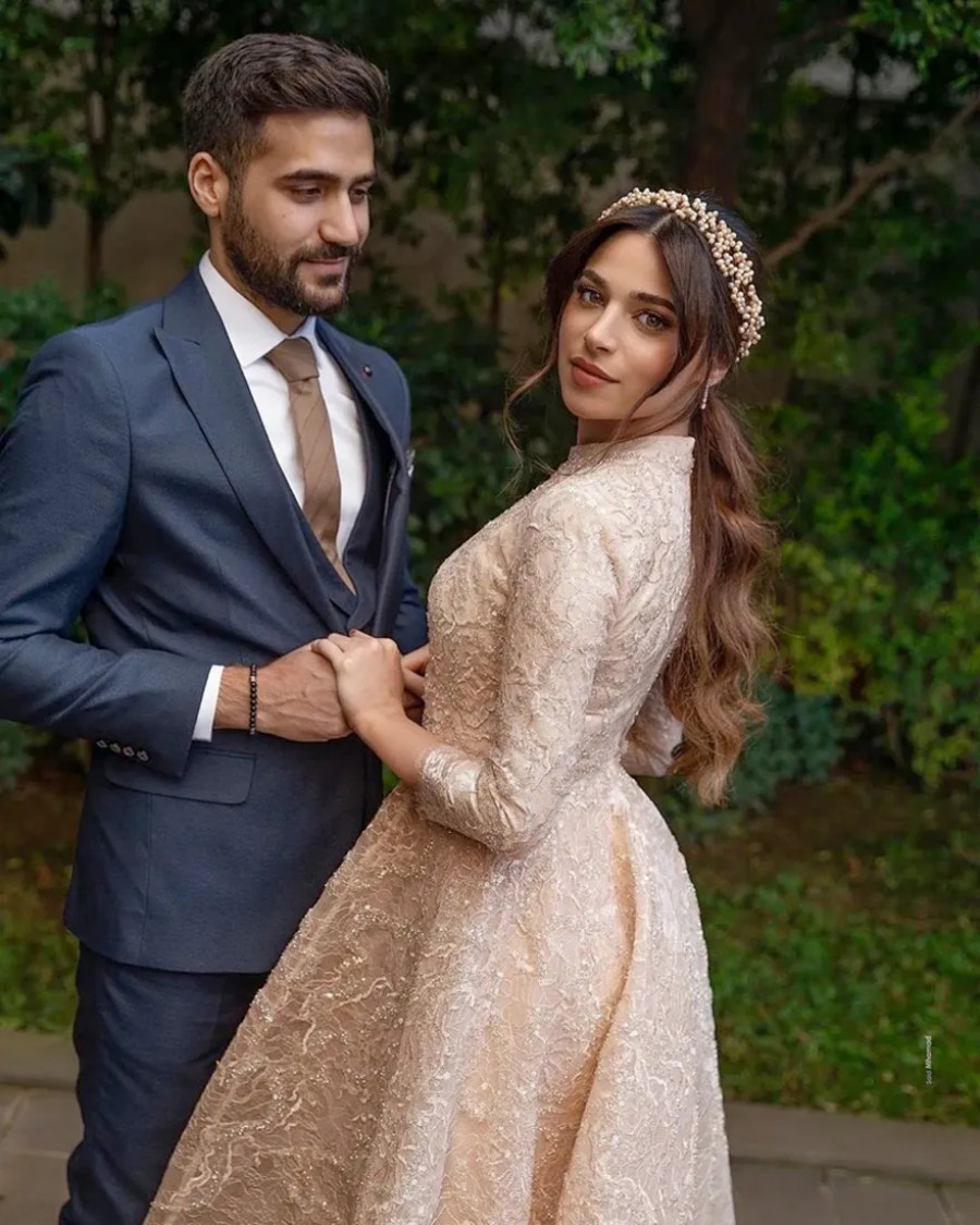 arabic aso ebi gold muslim lace wedding dresses beaded aline bridal dresses vintage sexy wedding gowns