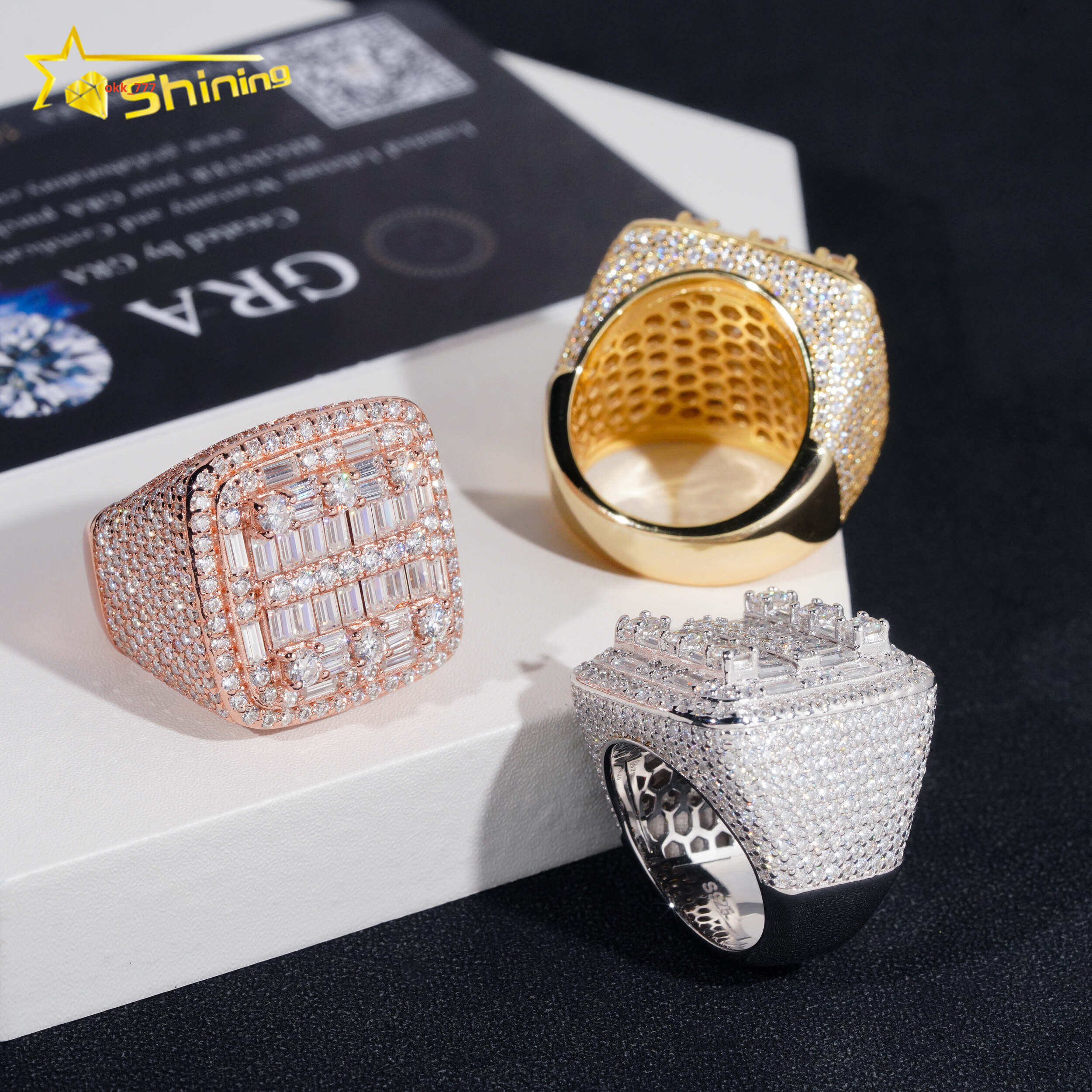 Pass Diamond Tester Iced Out 925 Sterling Silver Gold Plated Rappers Jewelry VVS Diamond Moissanite Hip Hop Ring