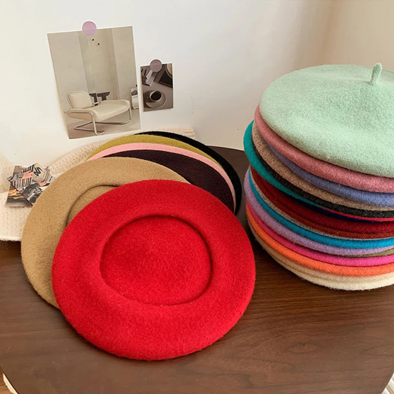 Unisex Custom Vintage Plain Beret Women French Berets Wool Warm Winter Beanies Hat Elegant Lady All Matched Beanie Cap 250819