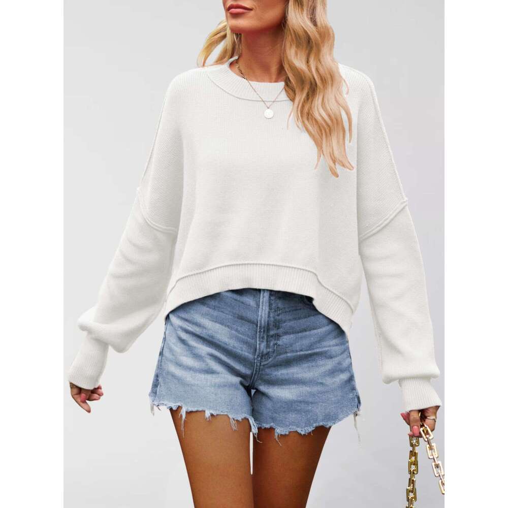 New Autumn Winter Women's Solid Color Fashion Round Neck Knitted Loose Pullover Sweater B5