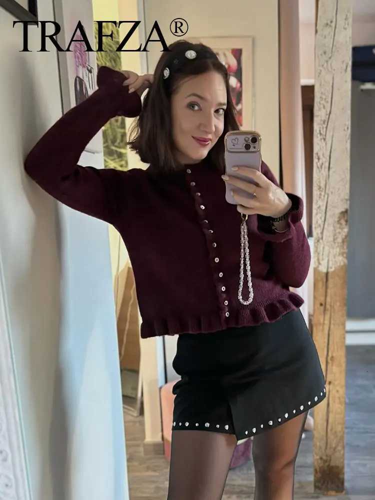 TRZA Fe Ele Warm Single Breasted Casual Sweater Womens Winter Fashion Stacked Decorative Knitted Long Sweater Cardigan XJ250819