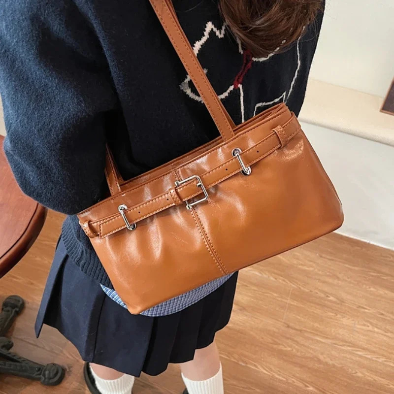 Y2K Vintage Lady Underarm Bag Stylish Women Zipper Shoulder Bags Retro Pu Leather Commuting Bag for Women Handbags bolso mujer 250818