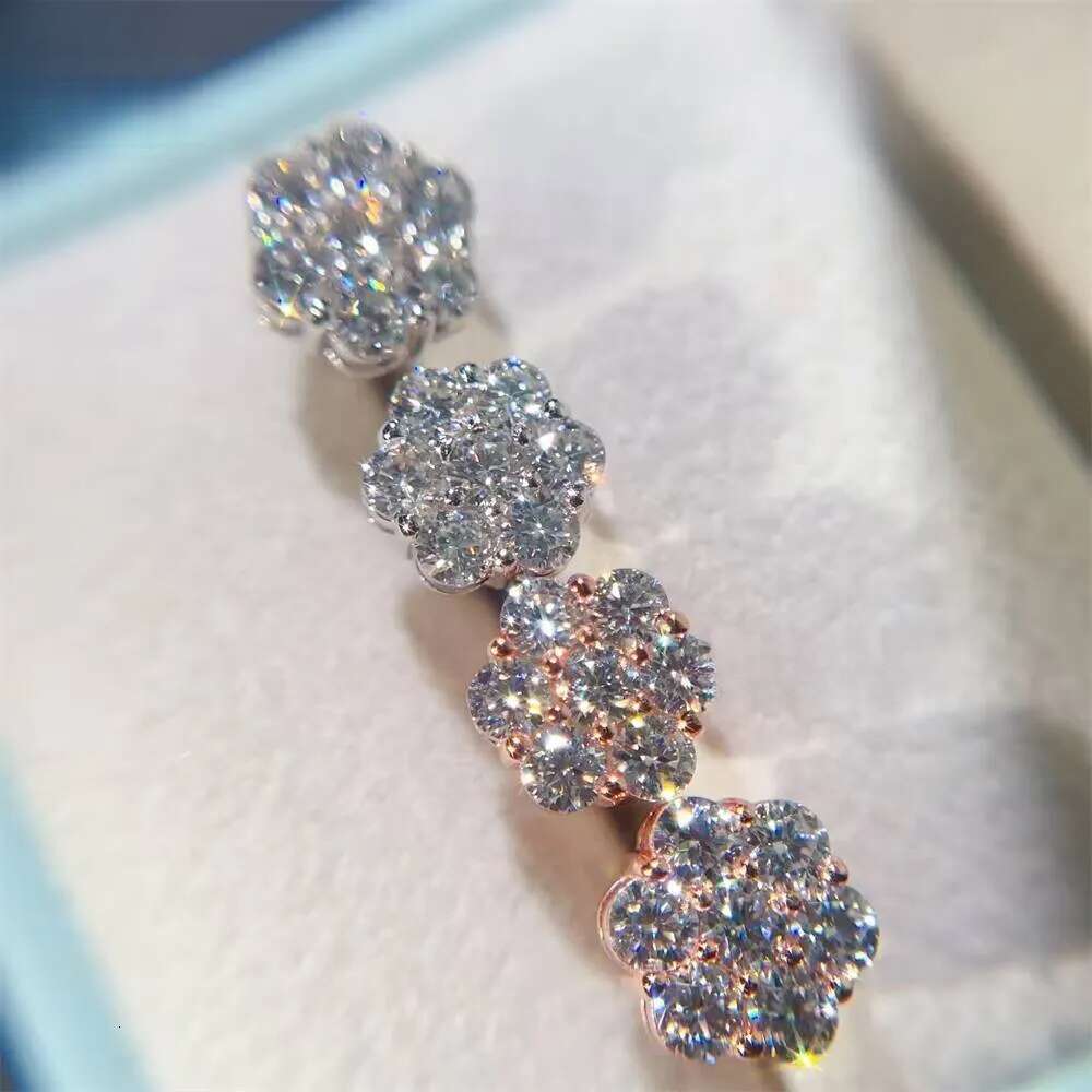 Pass Dia Tester Screw Back Fashion Sterling Sier Flower Moissanite Earrings