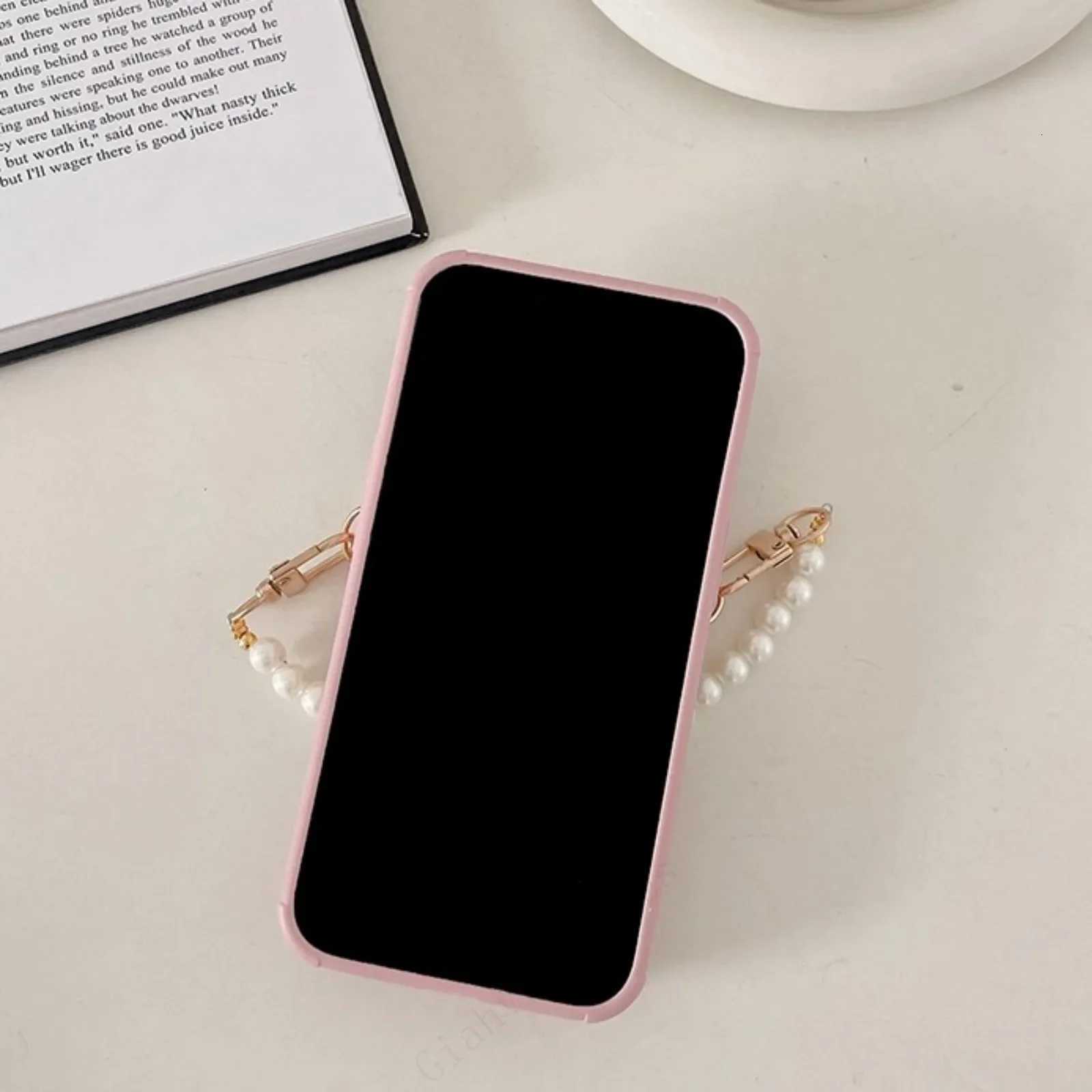 Phone case Fashion Lia Flower Card Wallet Holder Pearl Chain Strap Weave Leather Case Cover For iPhone 15 14 13 12 11 Pro Max XS XR
