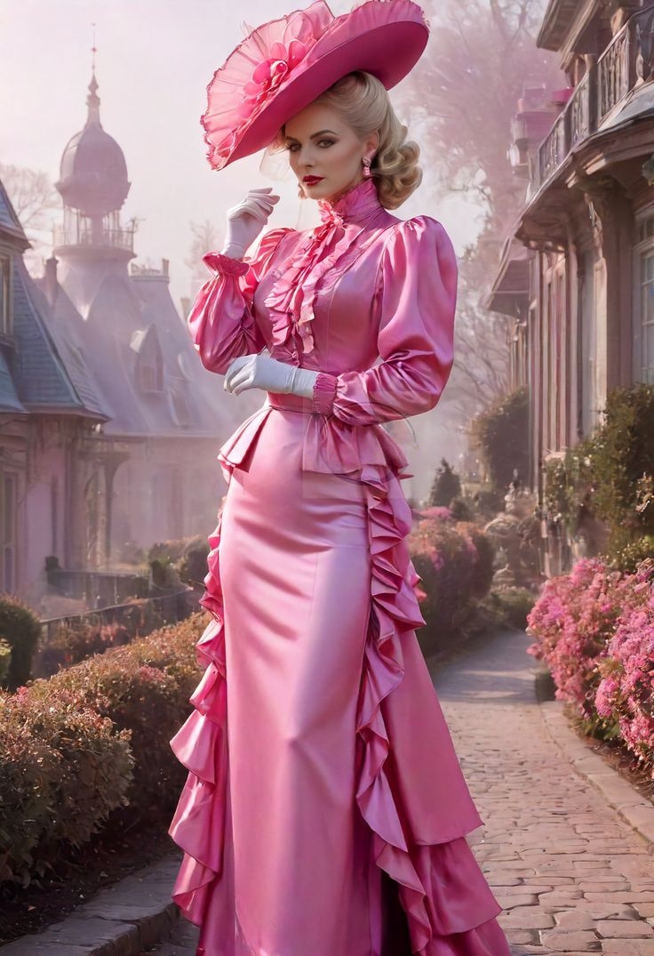 Vintage Victorian Prom Dresses Ruffles Train Puff Long Sleeves High Collar Pink Satin Medieval Masquerade Dress Customized Women Evening Gown