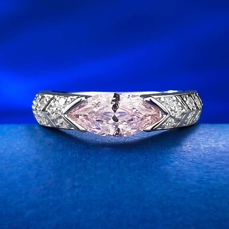 Mujing Jewelry New S Silver Inlaid 5*10mm Marquise Pink Diamond Personality Ring for Women Simple Daily Ins Style