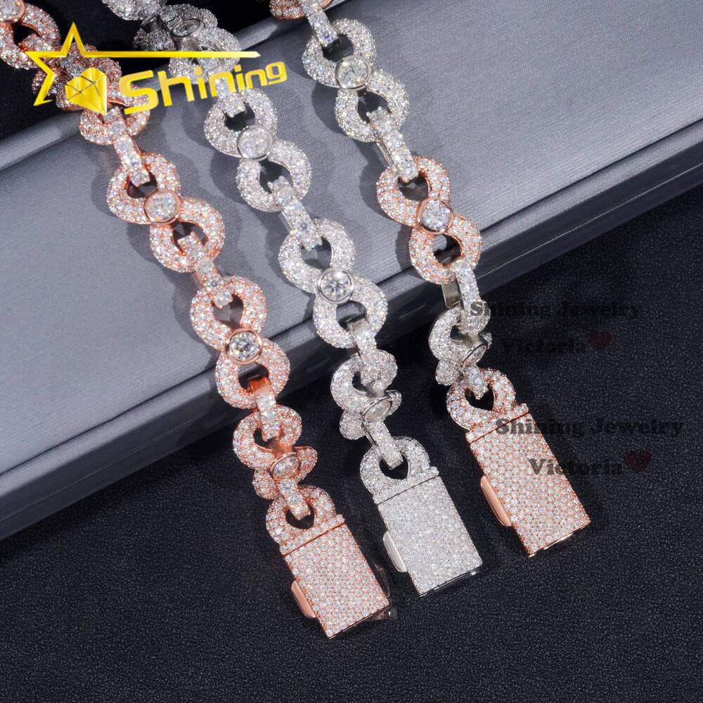 New Customized 13MM Moissanite Diamond Hip Hop Bracelet 925 Sterling Silver Moissanite Infinity Link Men Women Cuban Bracelet