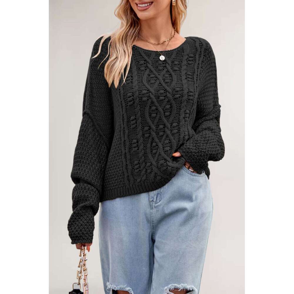 Autumn Winter New Women's Round Neck Twisted Rope Cable Knit Loose Plus Size Sweater B5