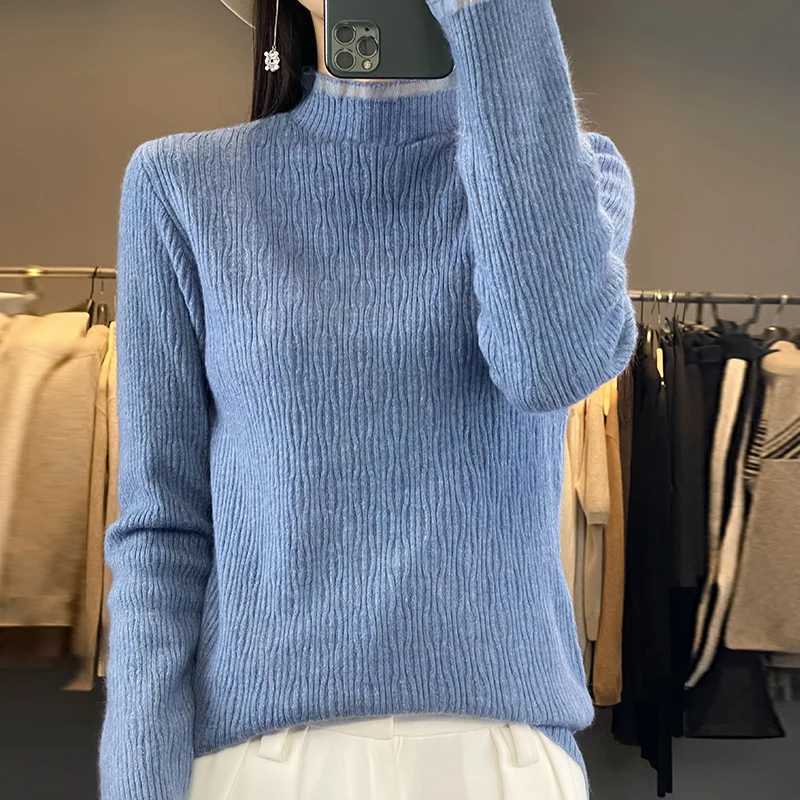 Half Height Womens Cashmere Sweater Pullover 2024 Autumn and Winter Tight Comting Basic Knitted Sweater Top XJ250819