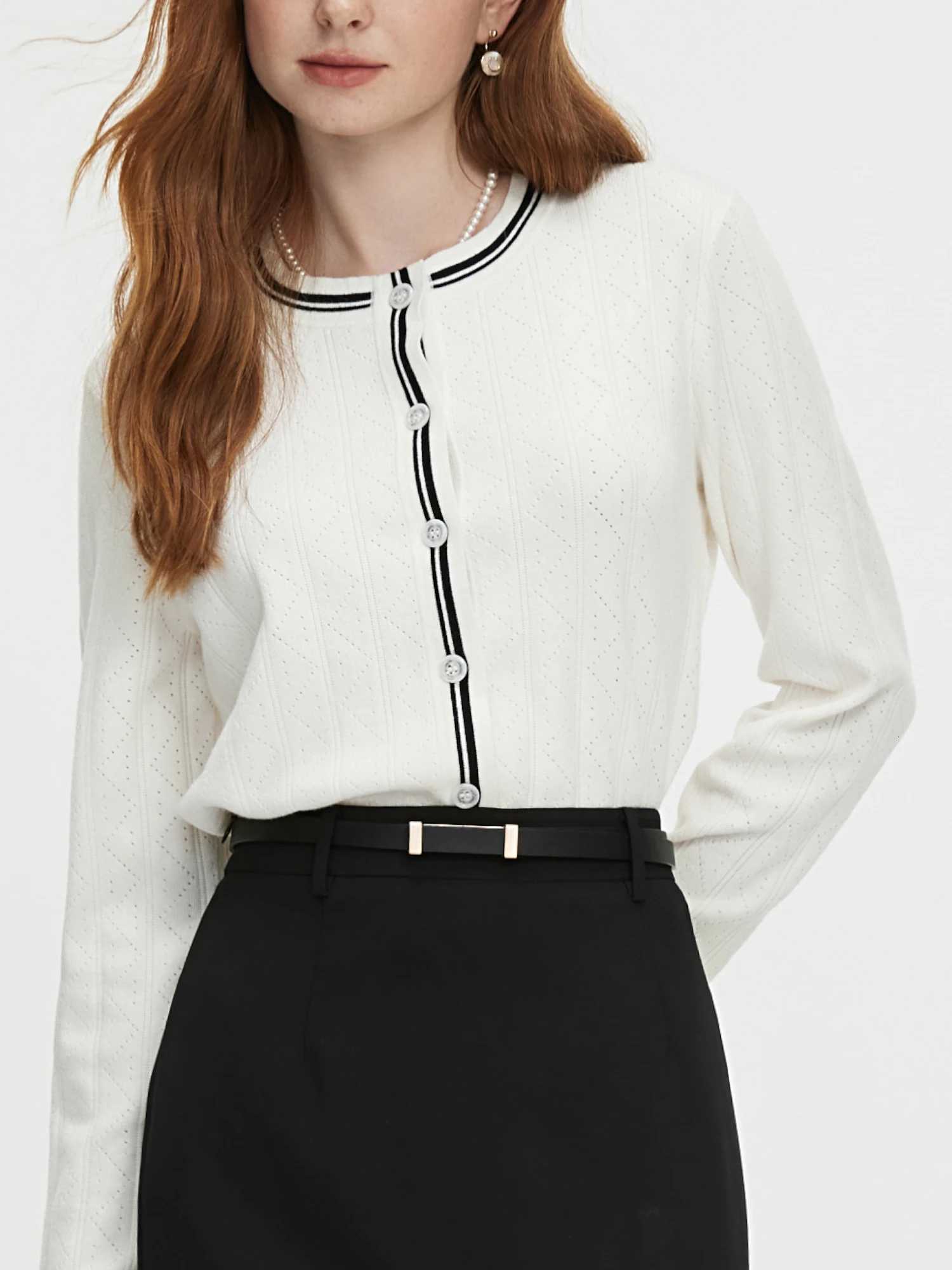 2024 Autumn New Design Gentle Style Round Neck Contrast Color Knitted Cardigan for Women Top 24FS13142 XJ250819