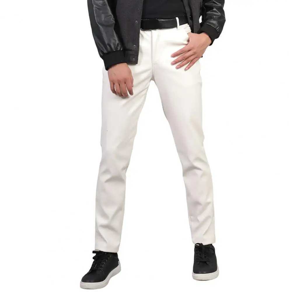 Hip Hop Men Faux Leather Pants Mid Waist Slim Button Zipper Waterproof Streetwear Party Club Performance Pants W250819
