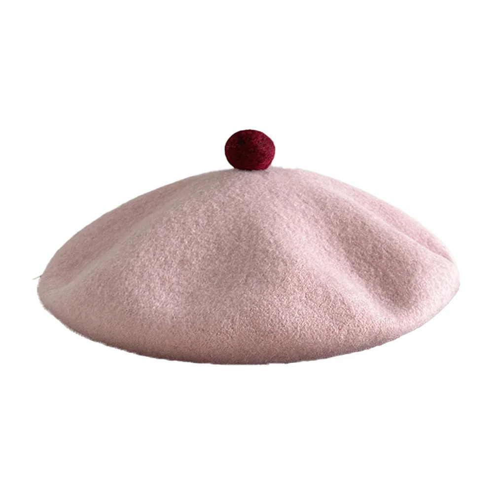 Korean Version Hairball Wool Blend Beret Women Autumn Winter Versatile Woolen Knitted Painter Hat Female Sweet Retro Cap 250819