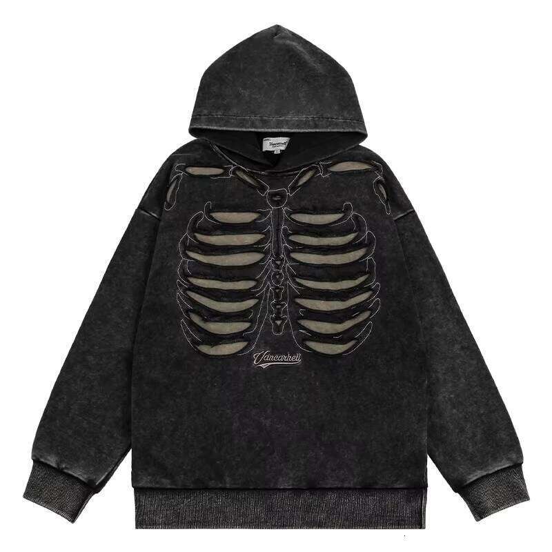 Men's High Street Hip-Hop Hoodie European American Style Winter Loose Fit Jacket Washed Distressed Design Hole Polyester/Cotton