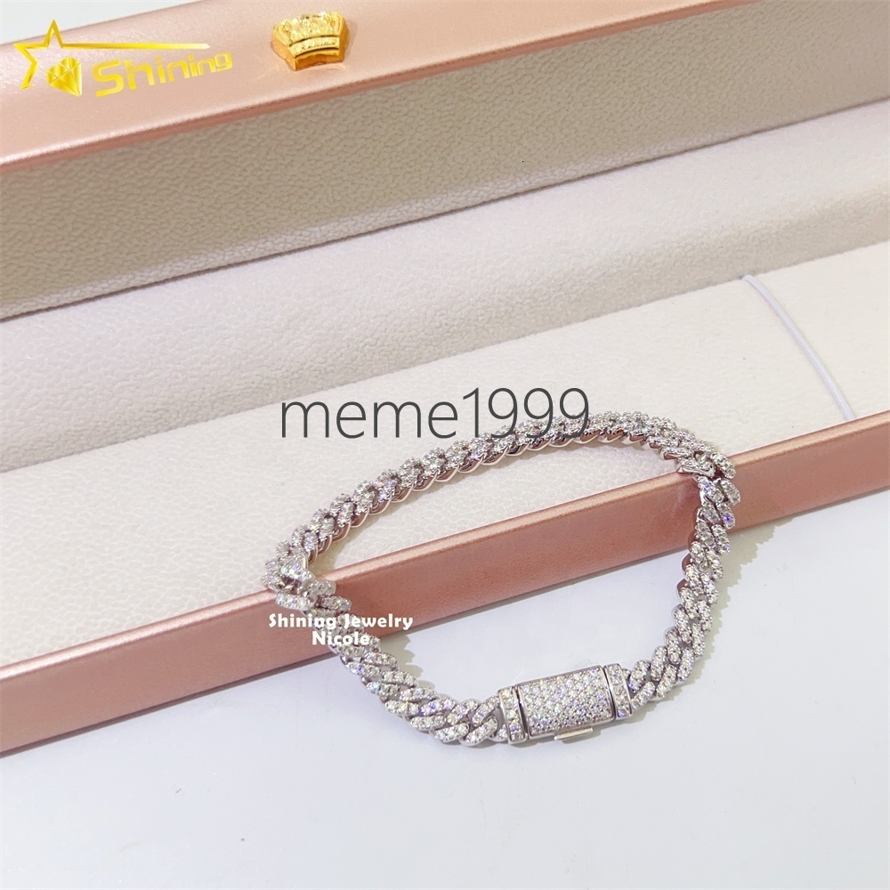 Wholesale Price Pass Diamond Tester 6mm Cuban Link Chain 925 Sterling Silver Moissanite Cuban Bracelets