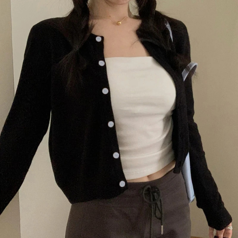 Alobee Red Cardigan Knit Early Autumn Women Clothes Outdoor Crop Sweater Outerwear Long Sleeve Top Bottoming Shirt 250819