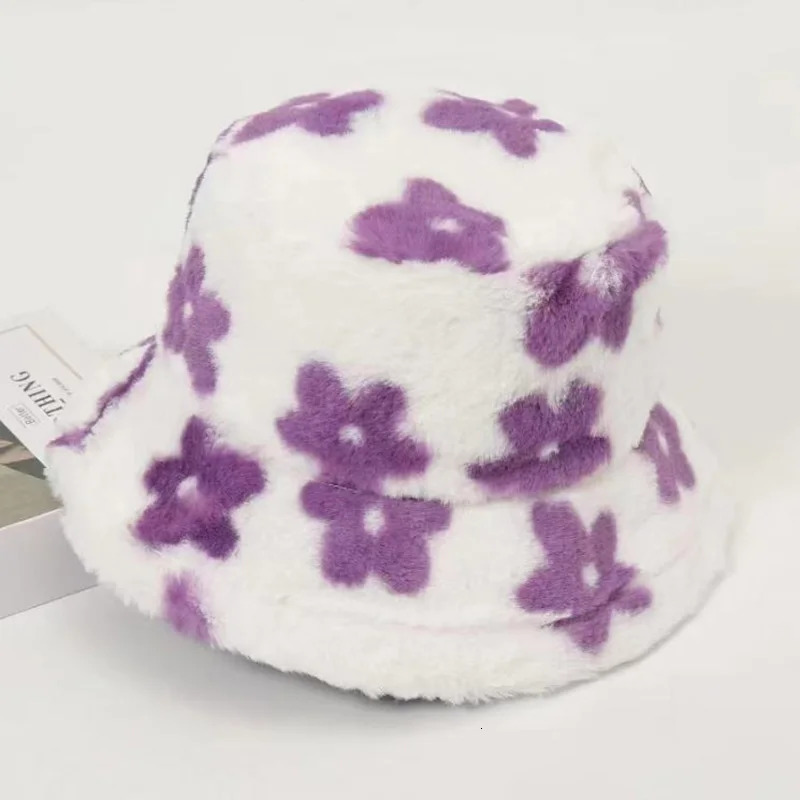 Fluffy Fur Women Bucket Hat Solid Flat Top Outdoor Thick Warm Sun Hat for Men and Women 250819