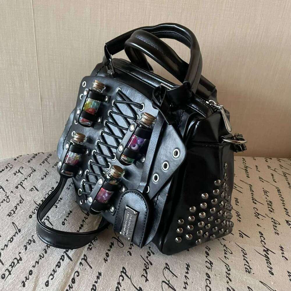 Rivet Desinger Vintage Women S Handbag Fashion High Quality Lace Up Punk Motorcycle Ladies Large Capacity Travel Bag