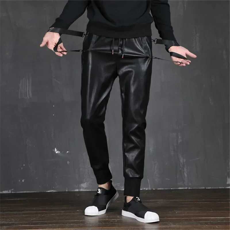 High Elastic Leather Pants for Men Windproof and Waterproof Winter Small Feet Trendy and Long Cycling Street Mens Leather Pants W250819