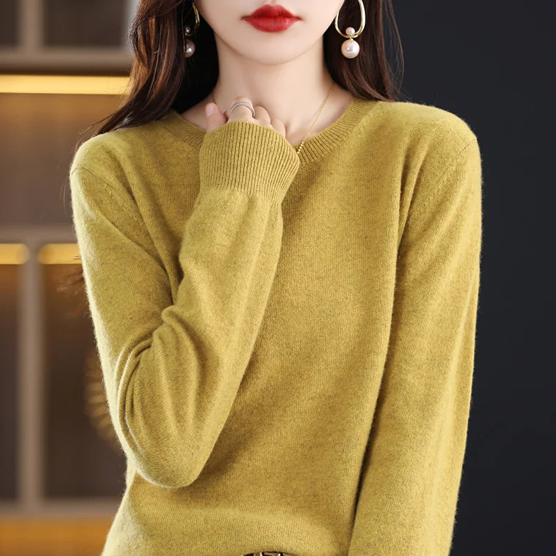 Autumn And Winter 100% Pure Woolen Sweater Womens Crewneck Wear Pullover Cashmere Knitwear WQ12002 250819