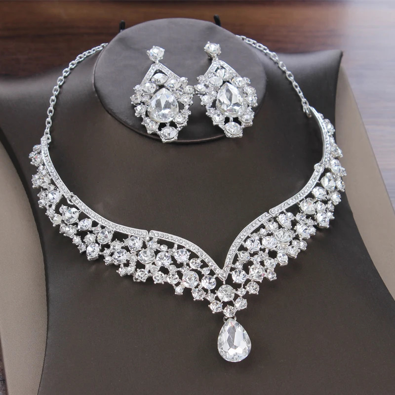 Baroque Crystal Water Drop Bridal Jewelry Sets Rhinestone Tiaras Crown Necklace Earrings for Bride Wedding Dubai Jewelry Set 250815