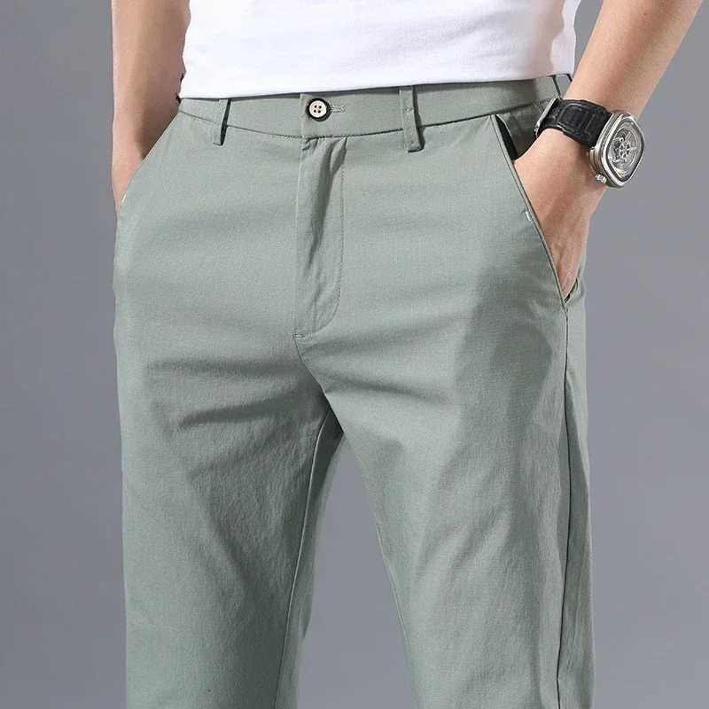 2022 Mens Thin Pants Solid Color Pants Smart Casual Business Fit Body Stretch Trousers Men Cotton Formal Breathable Trousers W250819