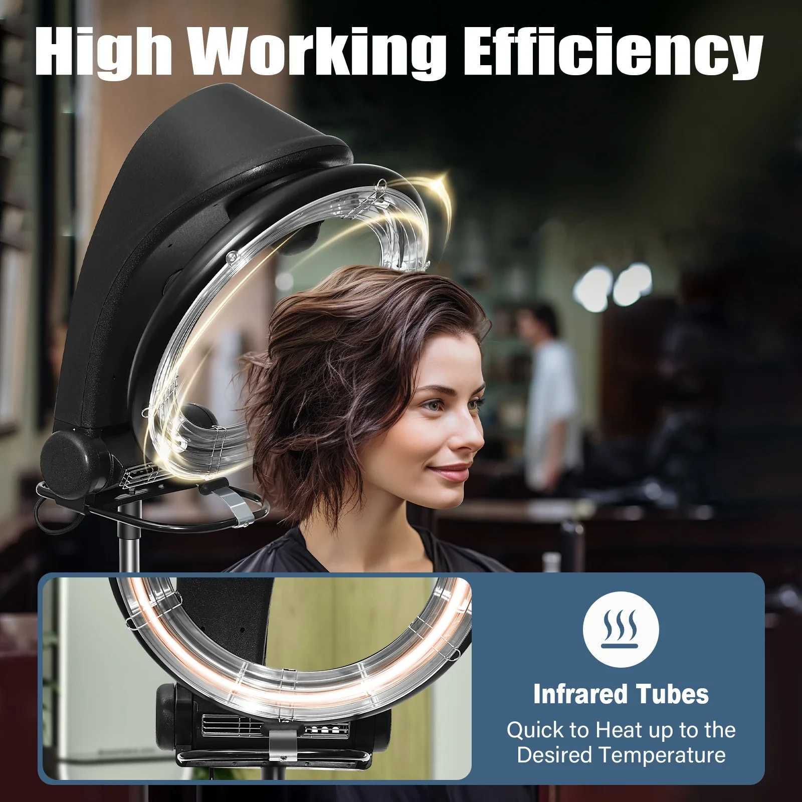 Professional Infrared Hair Dryer - Adjustable Height Temp Time Control Durable Build Easy Move Install Ideal for Salons W250819
