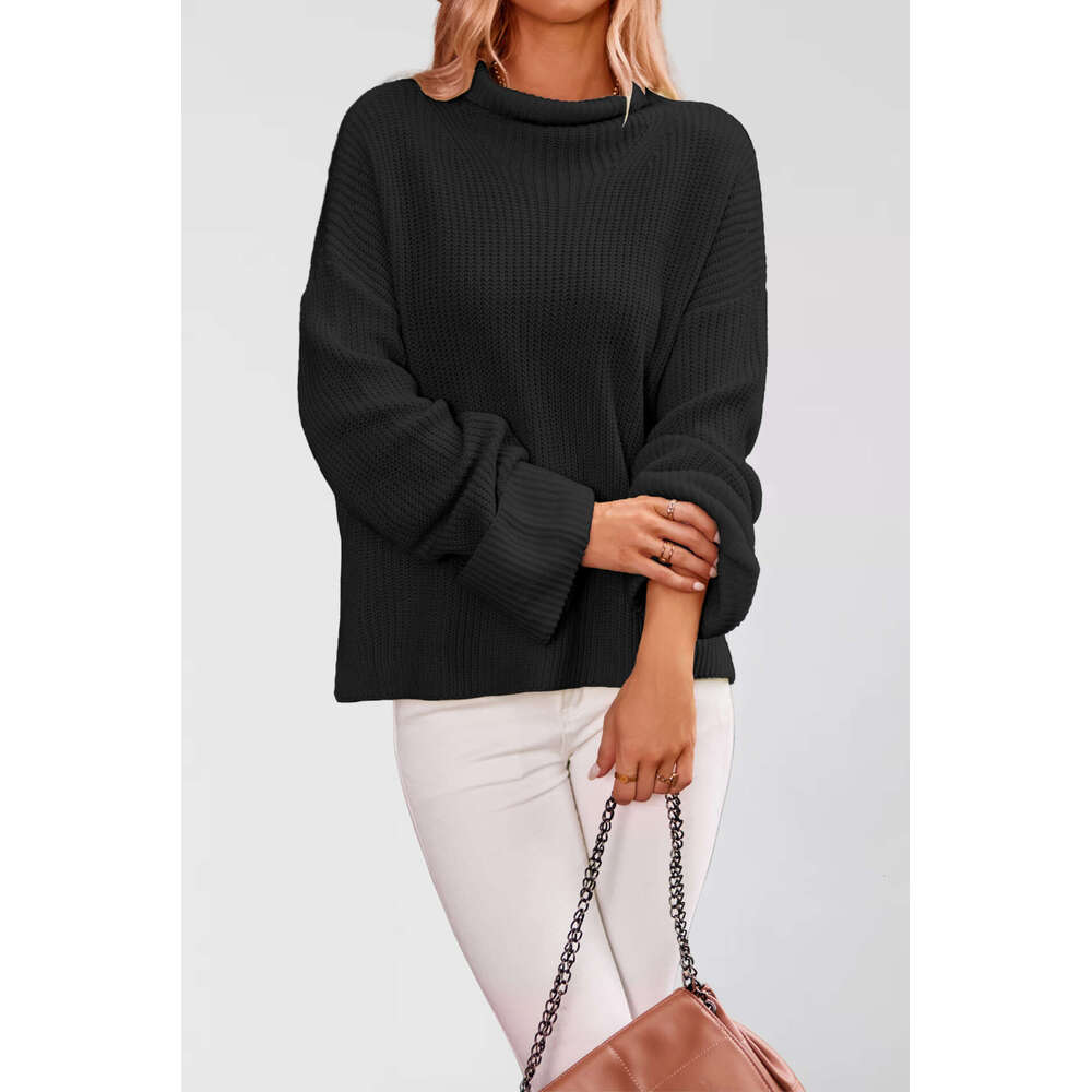 New Women's Autumn Winter Solid Color Flared Sleeve Pullover Crew Neck Sweater Knit B5