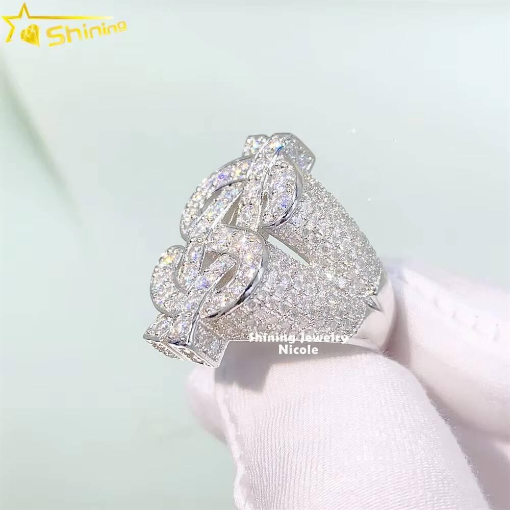 New Arrival High Quality GRA Certificate Dollar Custom S925 Silver Moissanite Ring Men VVS Hip Hop Ring