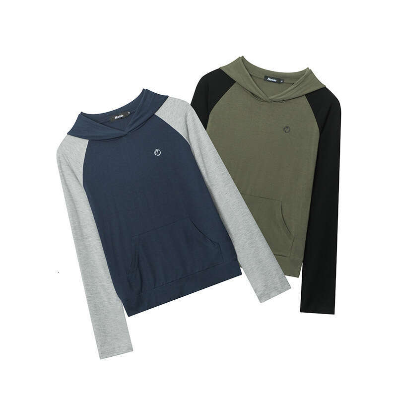 Spring Hooded Design Contrast Color Splicing Raglan Long Sleeve Casual Top T-Shirt For Women B5