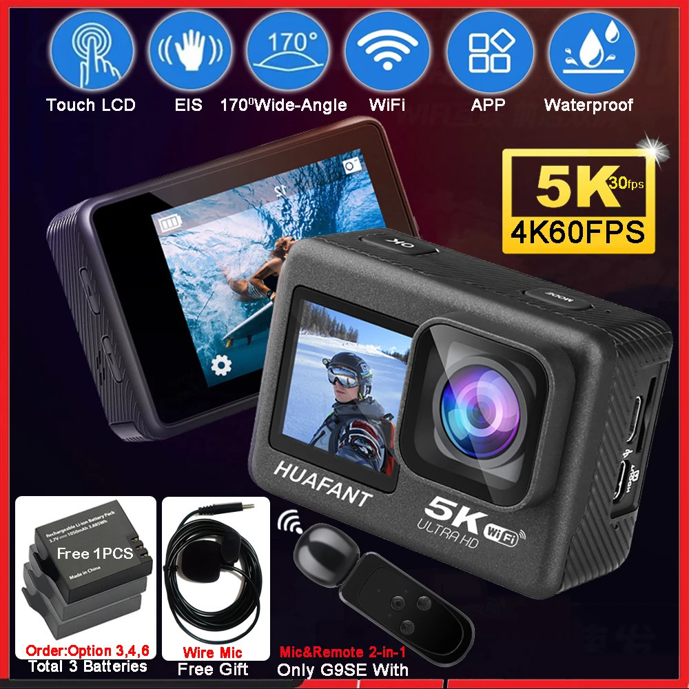 Action Camera G9SE 5K 4K60FPS 50MP 2.0 Touch LCD EIS Dual Screen Wi-Fi 170D Pre-Record DVR Waterproof 30M 5X Zoom Sports Camera 250813