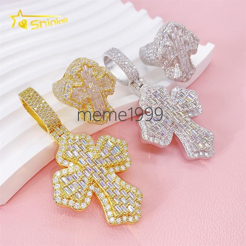 New Design Silver 925 VVS Moissanite Hip Hop Iced Out Fine Jewelry Necklace Men Pendant Cross Pendants With Cross Ring