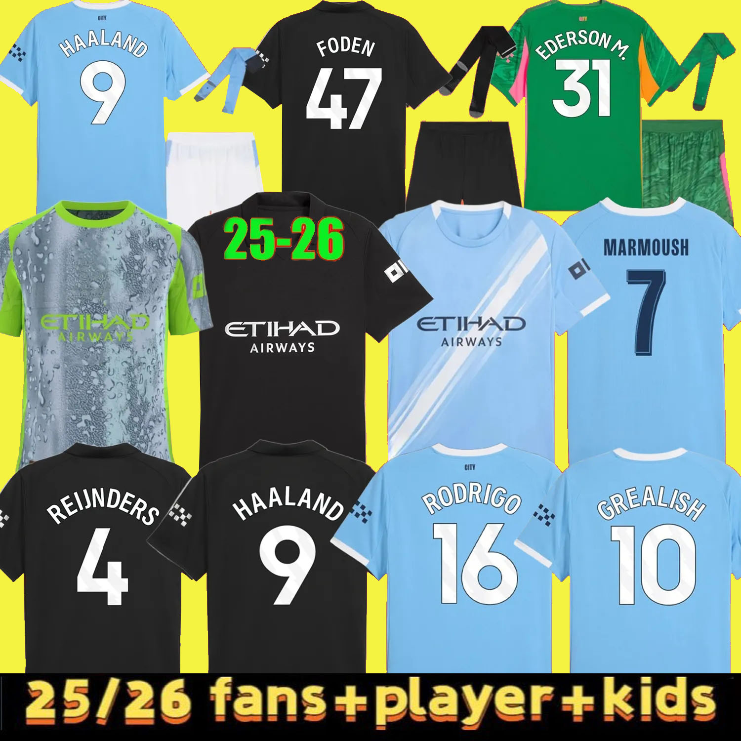 25 26 Man CityS HAALAND MARMOUSH soccer jerseys 2025 2026 GUNDOGAN SAVINHO GREALISH FODEN football shirt DE BRUYNE Doku Rodrigo EDERSON
