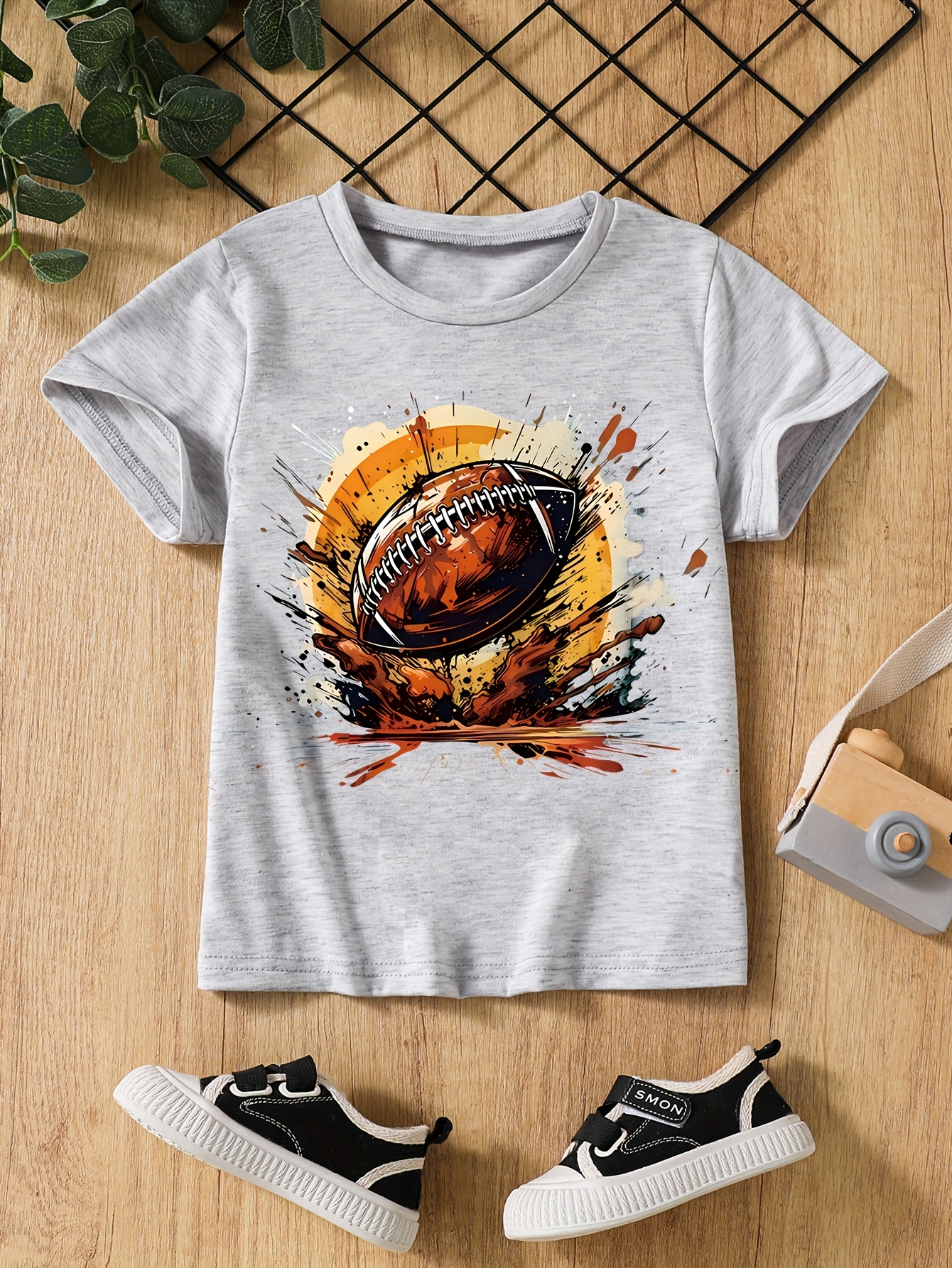 T-shirts Kids Boys Sports Tee Set: Three-Pack Short-Sleeve Shirts for Basketball & Football with Moisture-Wicking Fabric