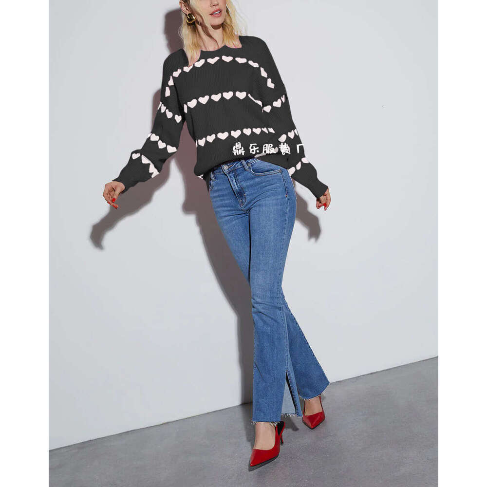 Autumn Winter New Temu Lover Heart Style Loose Sweater Knitted Top For Women B5