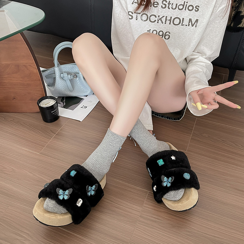 new Free delivery designer Women cotton mop Simple and fashionable woolen slippers anti slip plush slippers for indoor and outdoor use