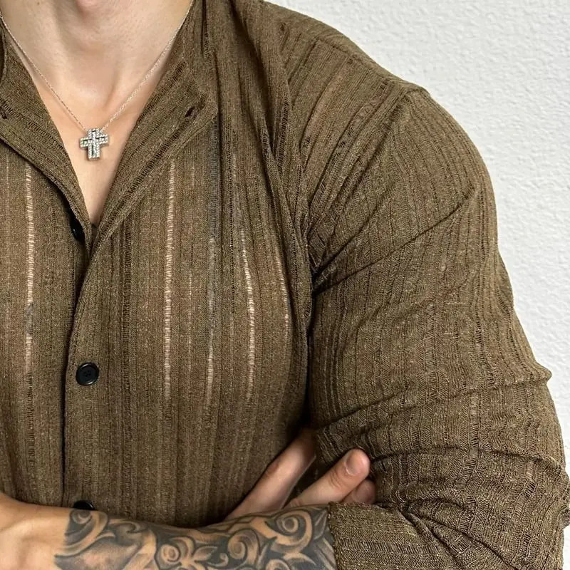 Korean Solid Color Hollow Round Neck Loose Casual Versatile Hollow Cardigan Versatile Top 250818