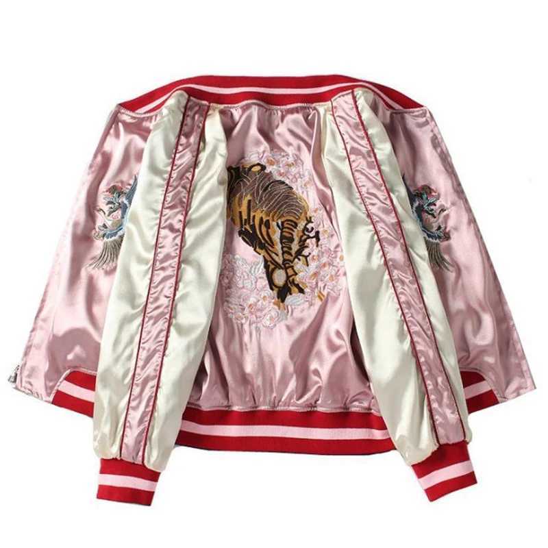 Sukajan Tiger Embroidered Women Bomber Baseball Jacket Japan Harajuku Female Coat Sukajan 2023 s Clothing Two Sides Wear L250819