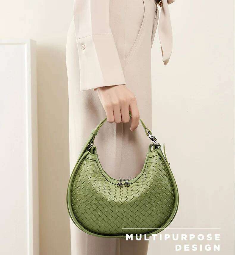 Genuine Leather Women Handbags Woven Ladies Shoulder Female Side Bags