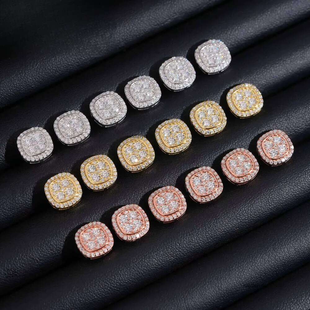 Fast Shipping 10mm Mens Earring Gold Plated Sterling Sier Iced Out VVS Dia Moissanite Screw Back Stud Earrings