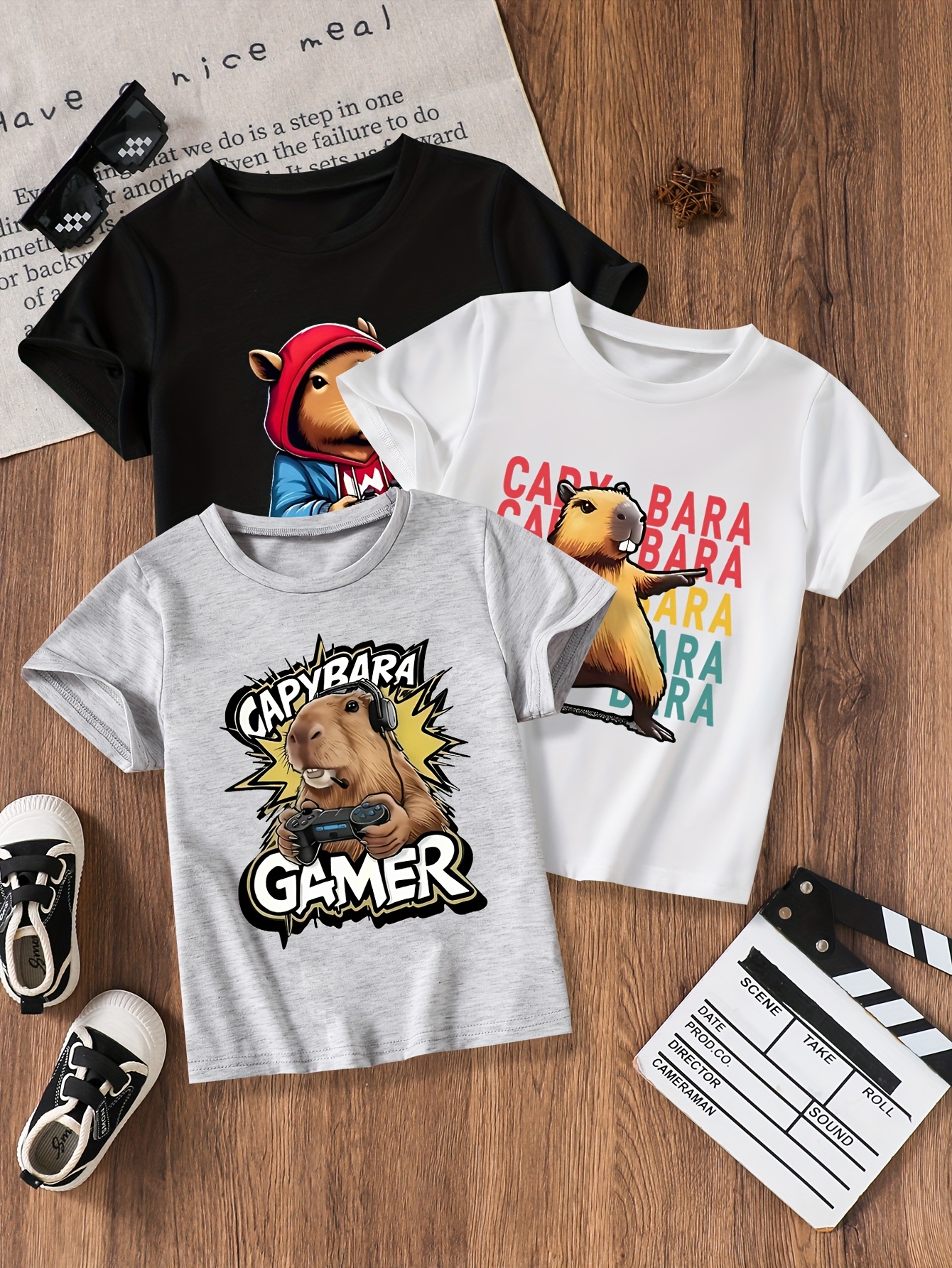 T-shirts Boys' Set of Three Short-Sleeve Mole Print Breathable Quick-Dry Tees