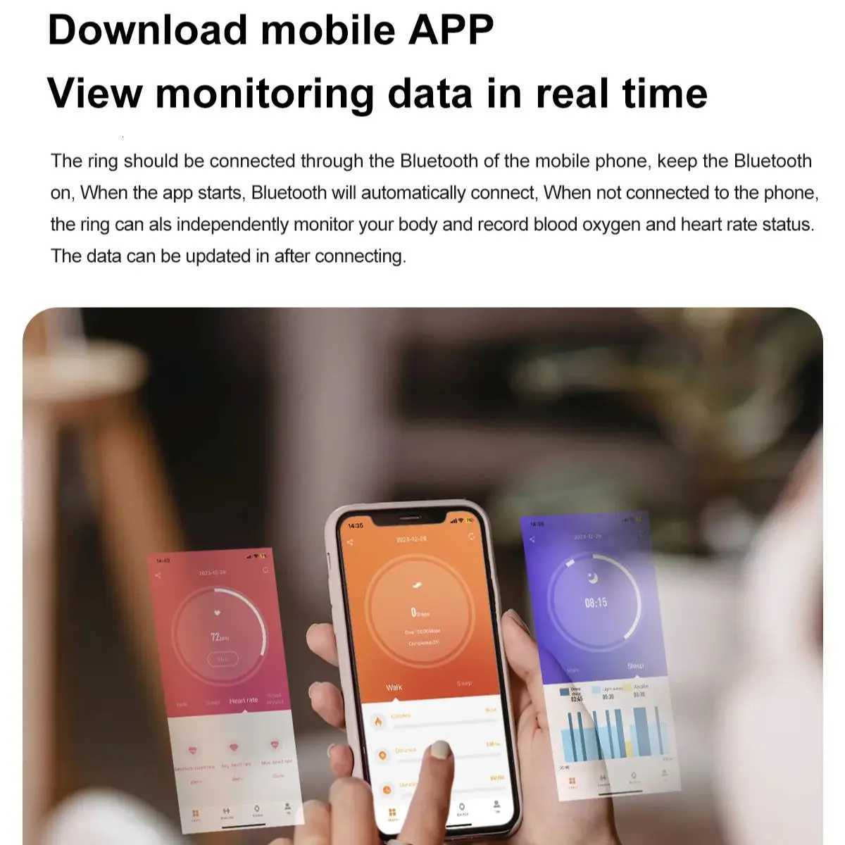 AMZMAX Smart Ring Military Grade IP68 3ATM Waterproof Sports Fitness Tracker Heart Rate Blood Pressure Monitoring Smart Ring W250819