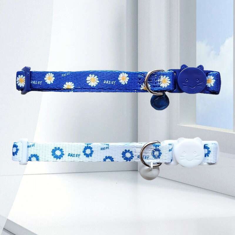New Chrysanthemum Collar Printed Pet Supplies Colorful Bell Running Cat Neck Chain Decoration