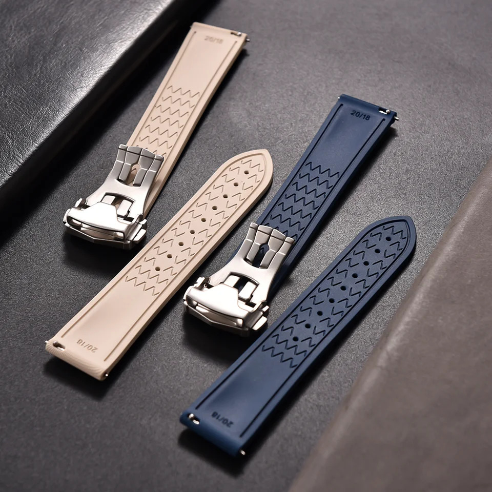 Premium Grade Soft FKM Rubber Watch Strap 20mm 21mm 22mm Perfect Fit Flat End Universal Quick Release Watch Strap 250818