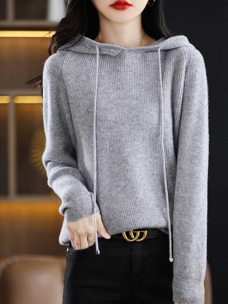 100% Merino Wool Womens Hoodie For Autumn Winter Fashion Casual Soft Comfortable Knitted Sweater XJ250819