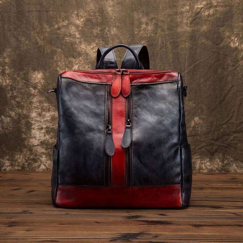 Vintage Genuine Backpack Woman Patchwork First Layer Cowhide Travel Bags Handmade Real Cow Leather Shoulder Bag