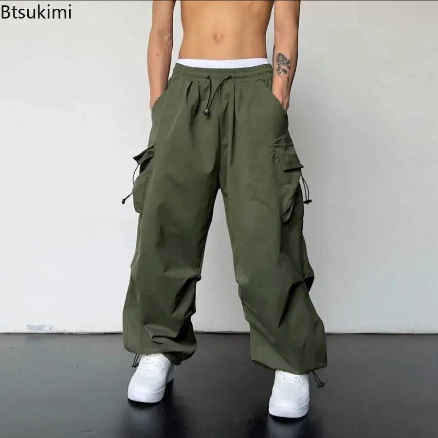 New Mens Loose Casual Cargo Pants Multi-pocket High Waist Wide-leg Baggy Pants Trend Streetwear Quick Drying Sweatpants for Men W250819