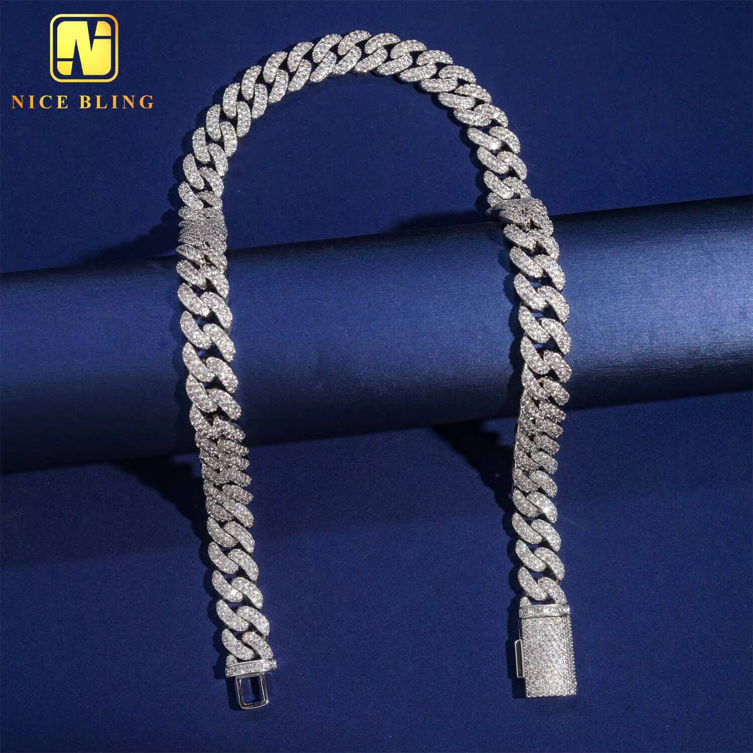 13mm Hip Hop Jewelry Necklace Fashion Style S925 Vvs Moissanite Iced Out Jewelry Moissanite Diamond Cuban Link Chain
