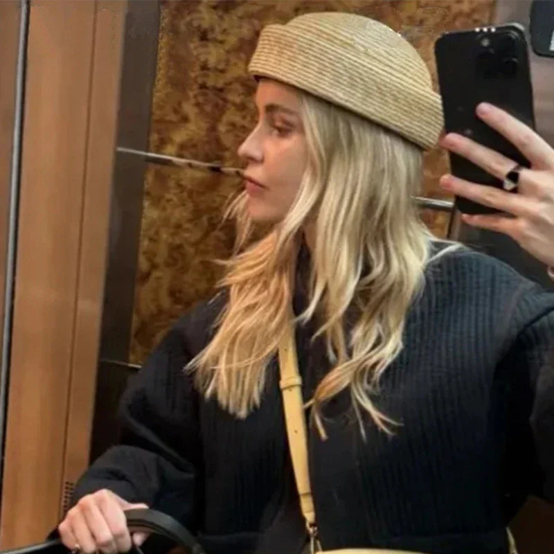 Natural Wheat Straw Hand Woven Berets Women Bohemian Sun Hat Circle Concave Top Straw Hat Girl Church Derby Party Beach Hat 250814