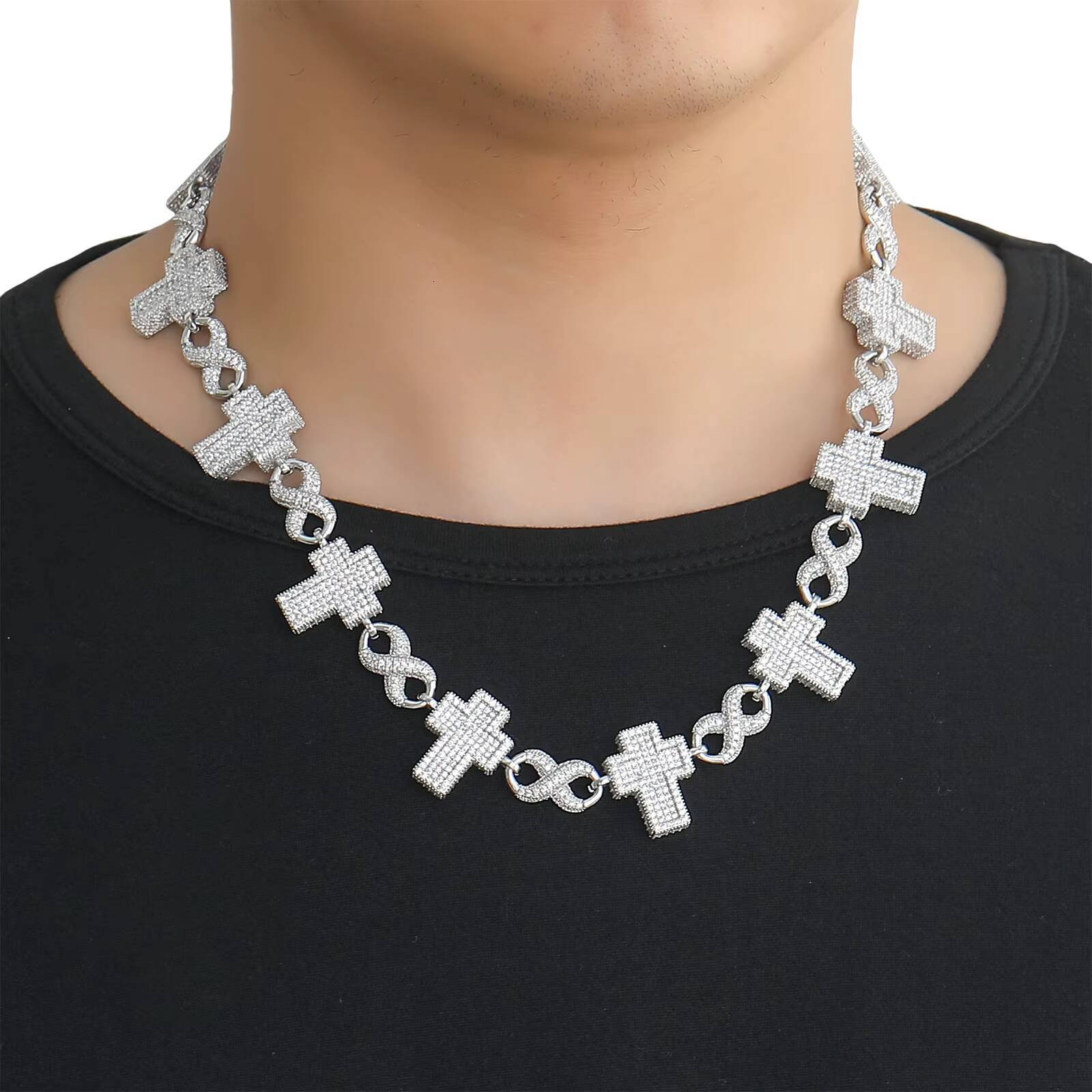 Mens Custom 8-Character Cross Gold Plating 925 silver Chain Necklace Hip-Hop Style Personalized Accessories Moissanite for Party